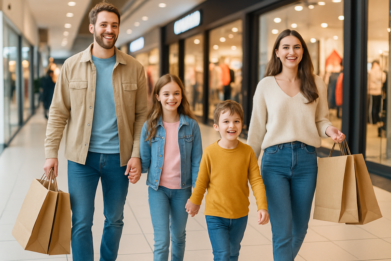 FAMILIA JOVEN EN UN CENTRO COMERCIAL 