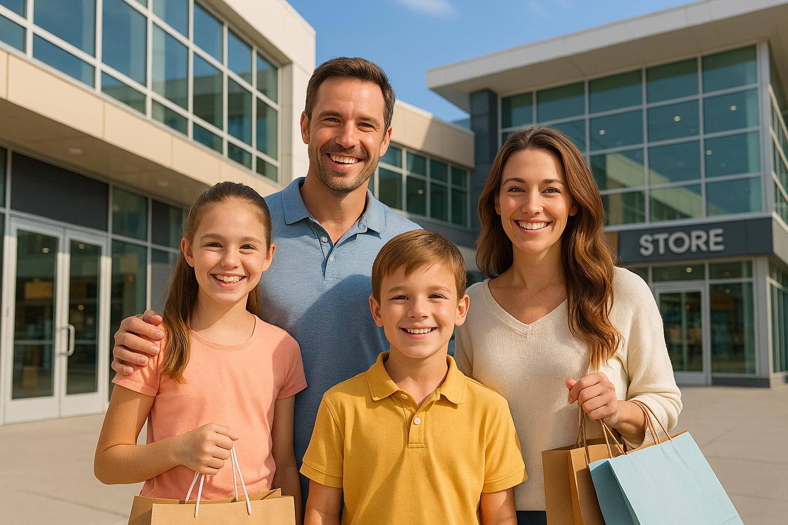 FAMILIA SANA FRENTE UN CENTRO COMERCIAL